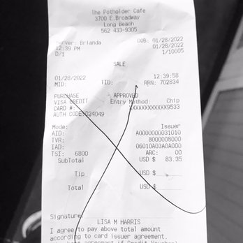 The Potholder Cafe Belmont - the receipt for the restaurant - Breakfast & Brunch Near Me - Long Beach, California
