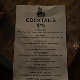 Cocktail menu