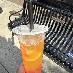 Bonsai Tea with raspberry popping boba. Bonsai Tea with raspberry popping boba.