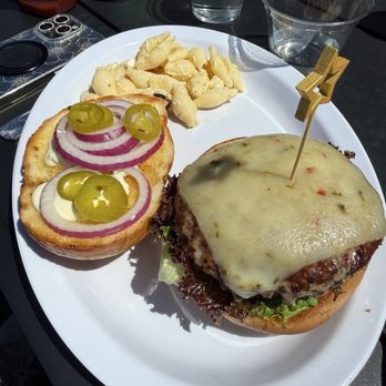 Barbie's Seabeck Cafe - Harbor Master burger. 1/3 lb. With some pepper jack and jalapeño aioli. - Cafes Near Me - Seabeck, Washington Barbie's Seabeck Cafe - Harbor Master burger. 1/3 lb. With some pepper jack and jalapeño aioli. - Cafes Near Me - Seabeck, Washington