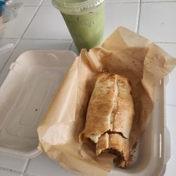 Barrel & Bean Coffee - Iced matcha and the cheese breakfast burrito