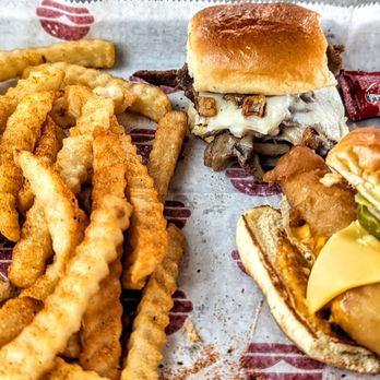 Savvy Sliders - Duo SwitchUp Box with the Steakhouse Rib-eye and English Cod sliders and a side of Cajun-Seasoned Fries. - Fast Food Near Me - Dallas, Texas Savvy Sliders - Duo SwitchUp Box with the Steakhouse Rib-eye and English Cod sliders and a side of Cajun-Seasoned Fries. - Fast Food Near Me - Dallas, Texas