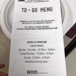 Bienvenue - To go menu