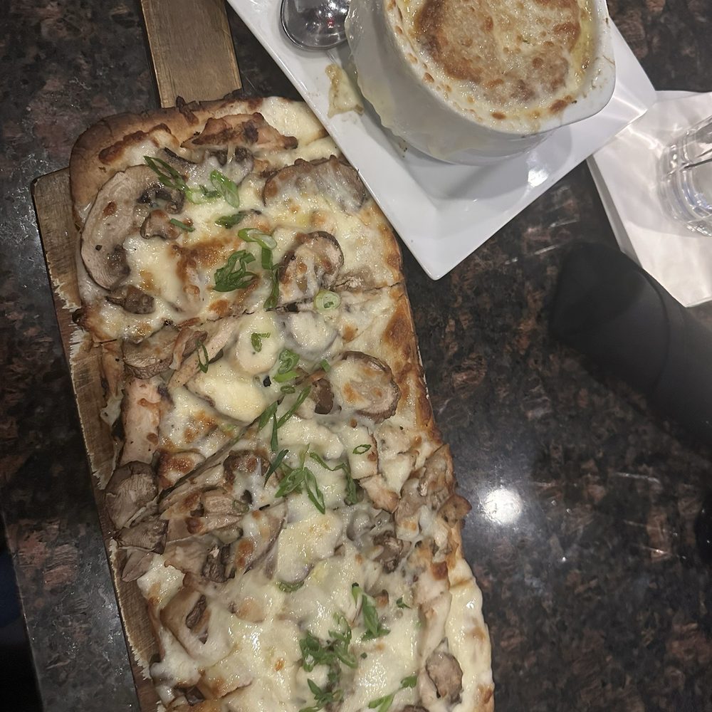 Tavern On Clark - Mushroom flatbread - add chicken  French onion soup - American Near Me - Rockford, Illinois