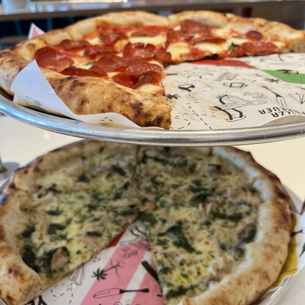 ZOE'S PEPPERONI and PESTO CHICKEN pizzas