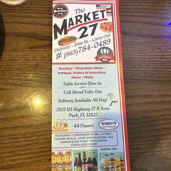 Market 27 - Menu - Pizza Near Me - Avon Park, Florida