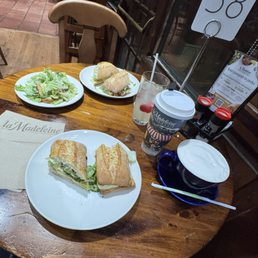 Caprese sandwich , Petite Caesar Salade, Chai latte, refresher Caprese sandwich , Petite Caesar Salade, Chai latte, refresher