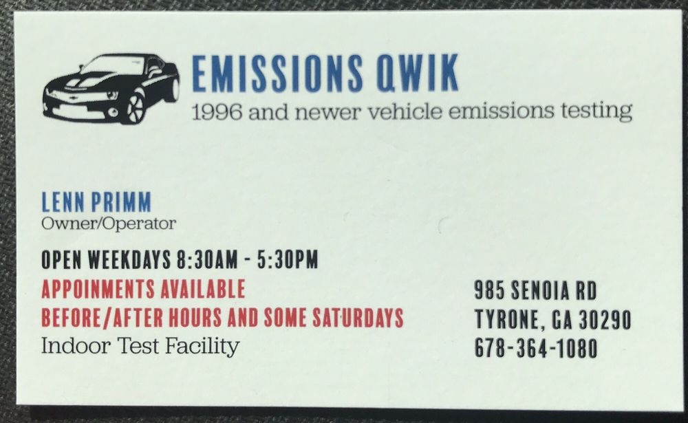 EMISSIONS QWIK Updated July 2024 985 Senoia Rd, Tyrone,
