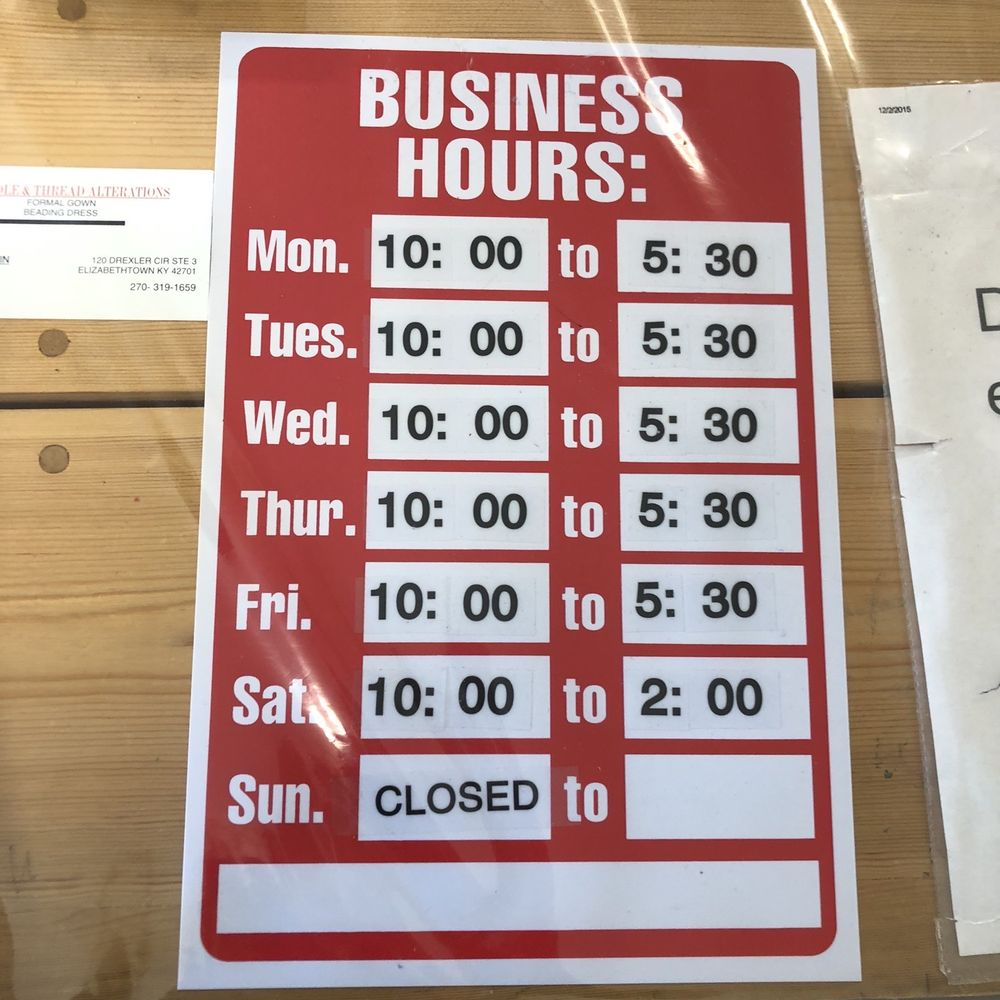 Needle & Thread Alterations - Store hours - Sewing & Alterations Near Me - Elizabethtown, Kentucky Needle & Thread Alterations - Store hours - Sewing & Alterations Near Me - Elizabethtown, Kentucky