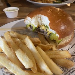 Surveyor General Inn - Closeup of cheeseburger and fries
