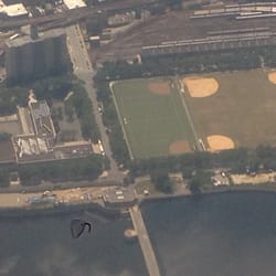 Harris Park - Aerial view from our flight into LaGuardia. Bronx High School of Science on the left.