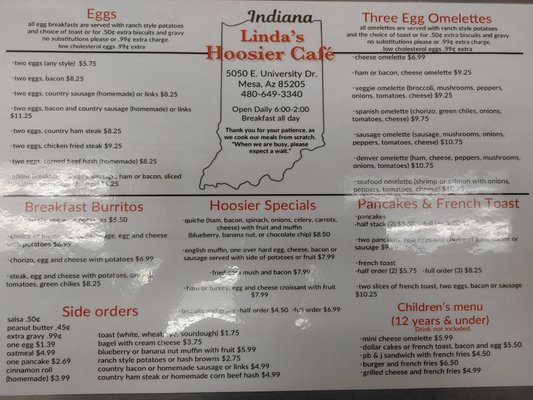 Menu photo 7 Linda's Hoosier Cafe Mesa, AZ