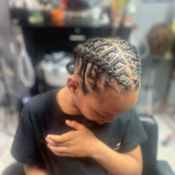 Bama's Creation - Triangle part singles braided into two braids back ( boy style) - Hair Stylists Near Me