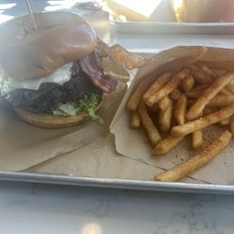 Double classic burger with bacon. Double classic burger with bacon.