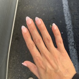 Clear tip, with dip powder :) almond shape