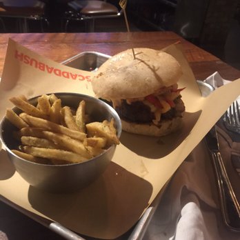 Scaddabush - Stuffed meatball sandwich with rosemary garlic fries - Italian Near Me - Oakville, Ontario Scaddabush - Stuffed meatball sandwich with rosemary garlic fries - Italian Near Me - Oakville, Ontario