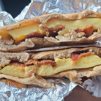 New York Bagels - Cripsy Bacon on hollowed out Wheat Bagel - Bagels Near Me - San Diego, California New York Bagels - Cripsy Bacon on hollowed out Wheat Bagel - Bagels Near Me - San Diego, California