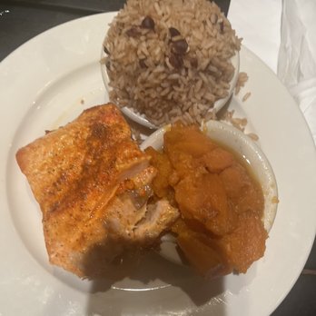 Melba's Restaurant - Grilled Wild Salmon Rice and peas Candies Yams - Southern Near Me - New York, New York