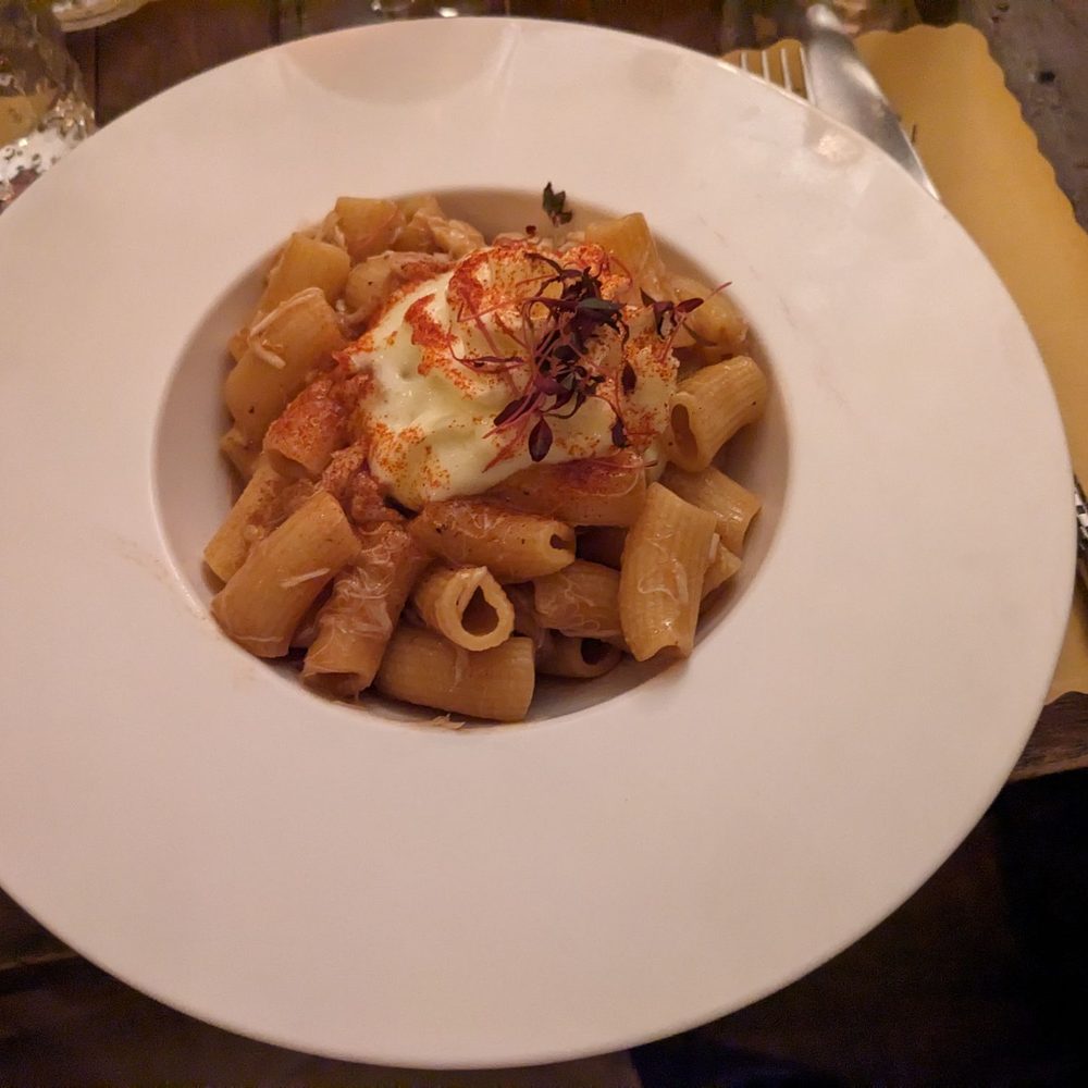 Terre - Rigatoni with lobster bisque and crab - Italian Near Me - Brooklyn, New York Terre - Rigatoni with lobster bisque and crab - Italian Near Me - Brooklyn, New York