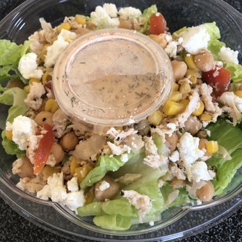 Clean Queen Meal Prep - Chickpea, chicken, goat cheese, corn, tomato, romaine salad with chipotle- dill dressing -- so good!! - Food Delivery Services Near Me - Fortuna, California Clean Queen Meal Prep - Chickpea, chicken, goat cheese, corn, tomato, romaine salad with chipotle- dill dressing -- so good!! - Food Delivery Services Near Me - Fortuna, California