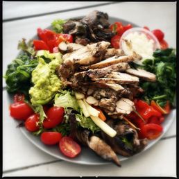 Straight From Pulse Salad (greens, zucchini, carrot, pepper, mushroom, spinach, tomato, avocado, goat cheese, balsamic) + grilled chicken Straight From Pulse Salad (greens, zucchini, carrot, pepper, mushroom, spinach, tomato, avocado, goat cheese, balsamic) + grilled chicken