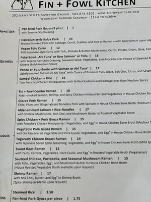 Menu photo 2 Fin And Fowl Kitchen Silverton, OR
