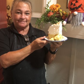 The Whistle Stop - Patty holding amazing lemon meringue pie! - American Near Me - Glendale, Kentucky The Whistle Stop - Patty holding amazing lemon meringue pie! - American Near Me - Glendale, Kentucky