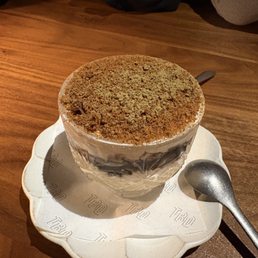 Hojicha Tiramisu - Homemade Ladyfingers Steeped in Hojicha, Mascarpone-Yogurt Whip, and Honey Cream Hojicha Tiramisu - Homemade Ladyfingers Steeped in Hojicha, Mascarpone-Yogurt Whip, and Honey Cream