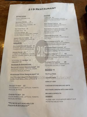 Menu photo 1 The 219 Restaurant Alexandria, VA Menu photo 1 The 219 Restaurant Alexandria, VA