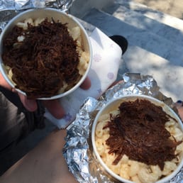 Mac and cheese with pulled pork. Soooo good!