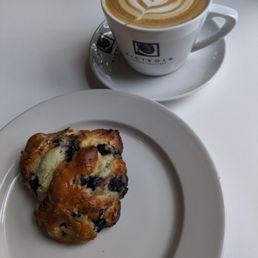 Carmel Latte and blueberry scone Carmel Latte and blueberry scone
