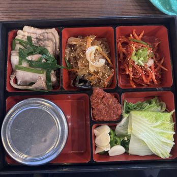 Pocha 93 - Pork belly lunch box with japchae - Cocktail Bars Near Me - Orlando, Florida Pocha 93 - Pork belly lunch box with japchae - Cocktail Bars Near Me - Orlando, Florida