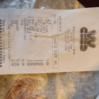 Wienerschnitzel - My receipt showing the tip they want to call a pretzel bun - Fast Food Near Me - Fresno, California Wienerschnitzel - My receipt showing the tip they want to call a pretzel bun - Fast Food Near Me - Fresno, California