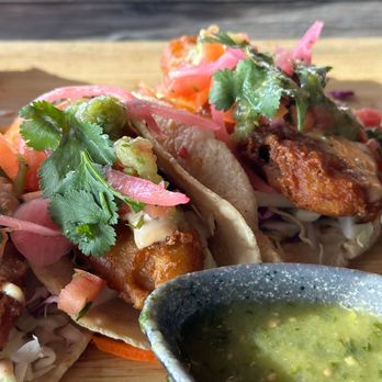 Del Mar Seafood Taqueria - Two of the three Baja Tacos. - Seafood Near Me - American Fork, Utah