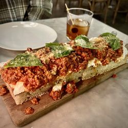 Pastavino - Although this is suppose to be focaccia it is not.. with meatball (chop meat) and mozzarella