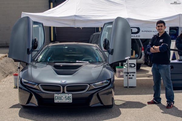 Photo of Ceramic Pro Markham - Markham, ON, CA. Hamza Nadeem(business owner) with BMW i8 recently detailed and protected with Ceramic Pro 9H