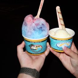 Shaved ice and scoop of ice cream