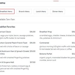 Breakfast menu