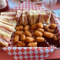 Cowboys Restaurant - Club Sandwich w/ side of tots.