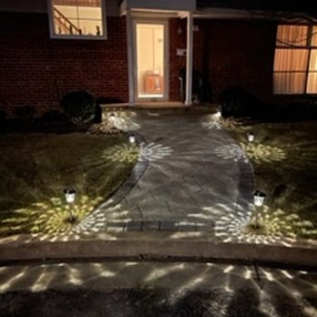 Premium Lawn and Landscape - walkway at night with solar lights - Landscaping Near Me - Fairfax, Virginia