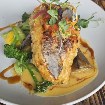 The Fish Hopper - Parmesan crusted halibut with sweet potatoes - Seafood Near Me - Monterey, California The Fish Hopper - Parmesan crusted halibut with sweet potatoes - Seafood Near Me - Monterey, California