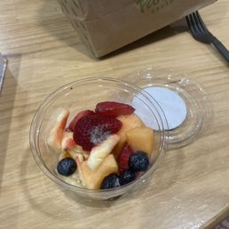 Ordered a fruit cup along with my sandwich and it has mold on it! Very disgusting and disappointed in the staff for not catching this Ordered a fruit cup along with my sandwich and it has mold on it! Very disgusting and disappointed in the staff for not catching this