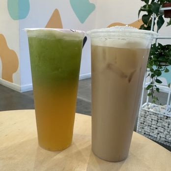 Redstraw - Left: Grasshopper Right: Organic Honey Oolong with Sea Salt Cream - Bubble Tea Near Me - Irvine, California