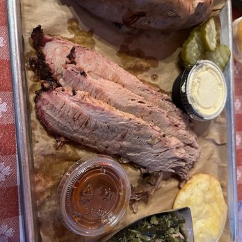 Bennett's Pit Bar-B-Que - Brisket was not tender. The greens were OK. Sweet potato was perfect and huge. The biscuit was good. - Barbeque Near Me - Gatlinburg, Tennessee Bennett's Pit Bar-B-Que - Brisket was not tender. The greens were OK. Sweet potato was perfect and huge. The biscuit was good. - Barbeque Near Me - Gatlinburg, Tennessee