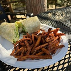 The Rustic Table - Caesar chicken wrap with sweet potato fries.
