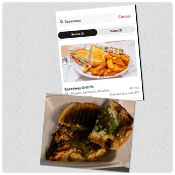 Speedway Grill - Promised chicken avocado panini top/delivered product burnt, overcooked everything bottom - Burgers Near Me - Fontana, California Speedway Grill - Promised chicken avocado panini top/delivered product burnt, overcooked everything bottom - Burgers Near Me - Fontana, California
