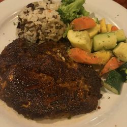 Blackened chicken with veggies and rice pilaf