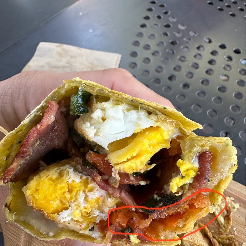 Lola's Cafe - Overcooked egg. The circle = sweet potato tots. . No avocado. No Gruyère cheese (they say it's under the tots). ‍ No flavor. - Coffee & Tea Near Me - Ladera Ranch, California
