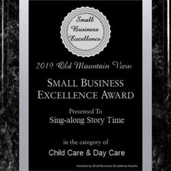 Sing-along Story Time - Sing-along Story Time was selected for the 2019 Old Mountain View Small Business Excellence Award in the Child Care and Day Care category!