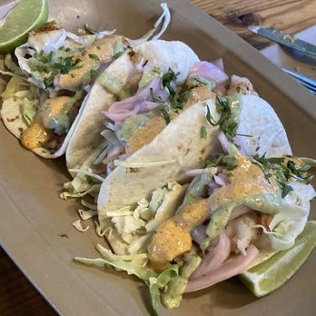 Sauced BBQ & Spirits - 3 Shrimp Tacos - Barbeque Near Me - Walnut Creek, California